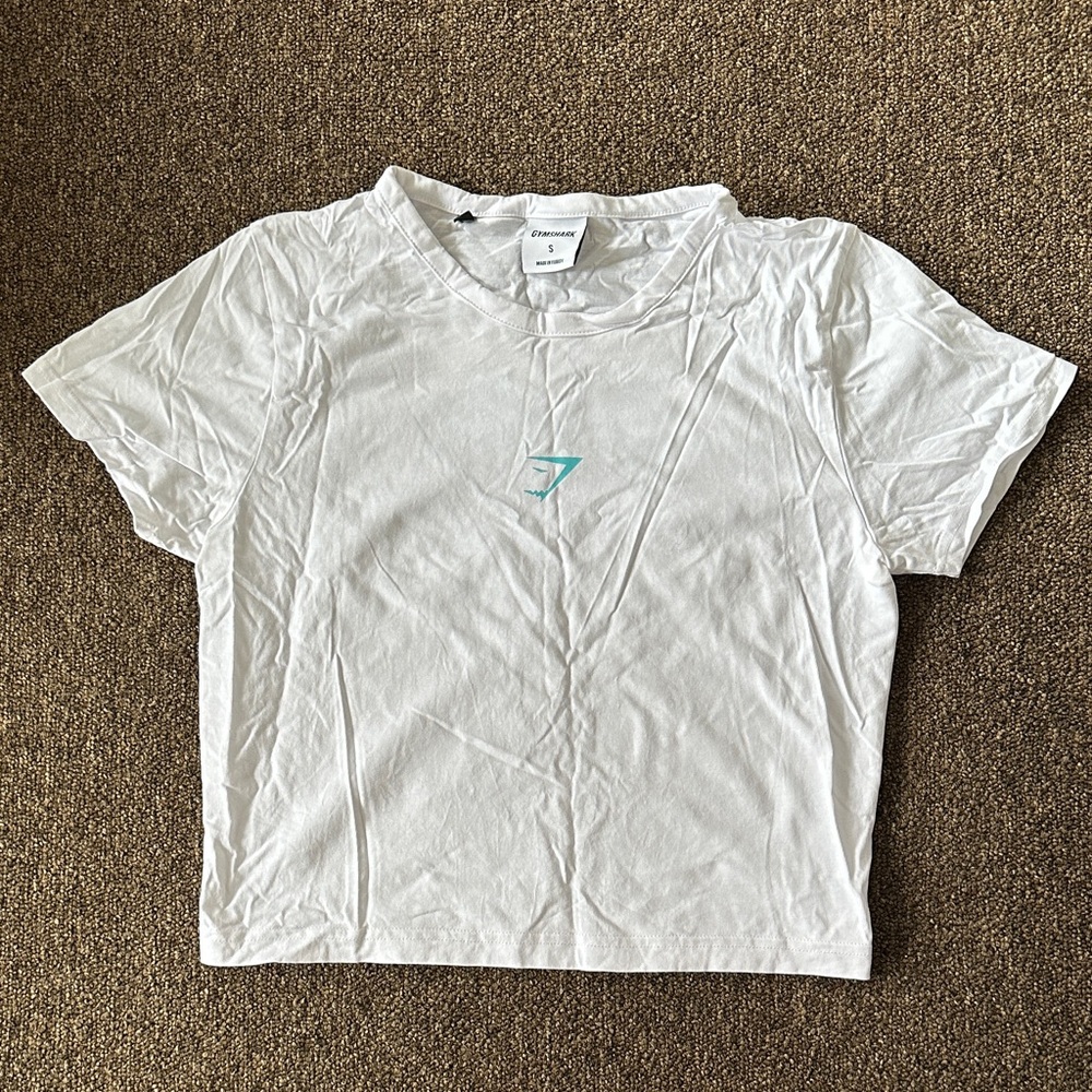 Gymshark White Cropped Tee with Mint Logo Accent